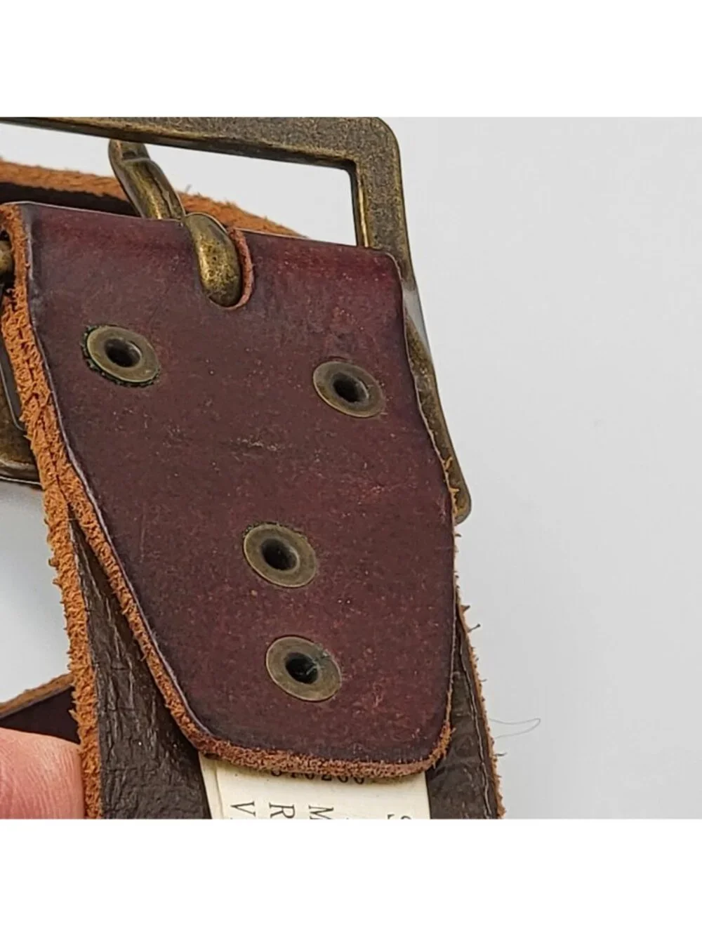 Vtg Y2K Boho  Brown Leather Studded Belt With Brass Buckle Unisex